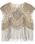 Dixie top ricamato con perline e frange