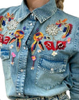 Souvenir camicia denim con ricami e perline