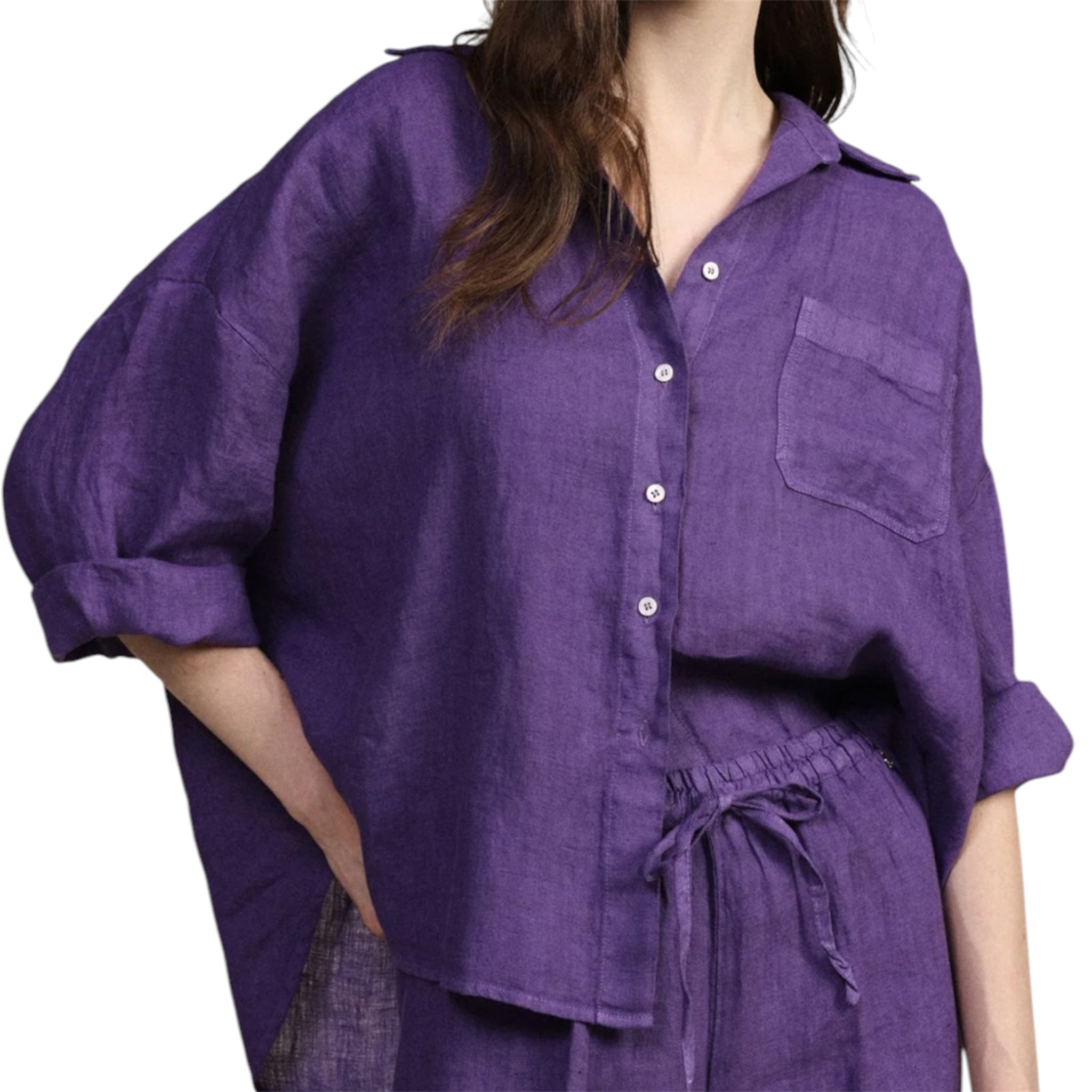 Dixie camicia con colletto in lino manica 3/4