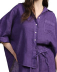 Dixie camicia con colletto in lino manica 3/4