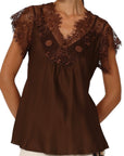 Philia loft t-shirt satin con pizzo mezza manica