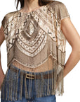 Dixie top ricamato con perline e frange