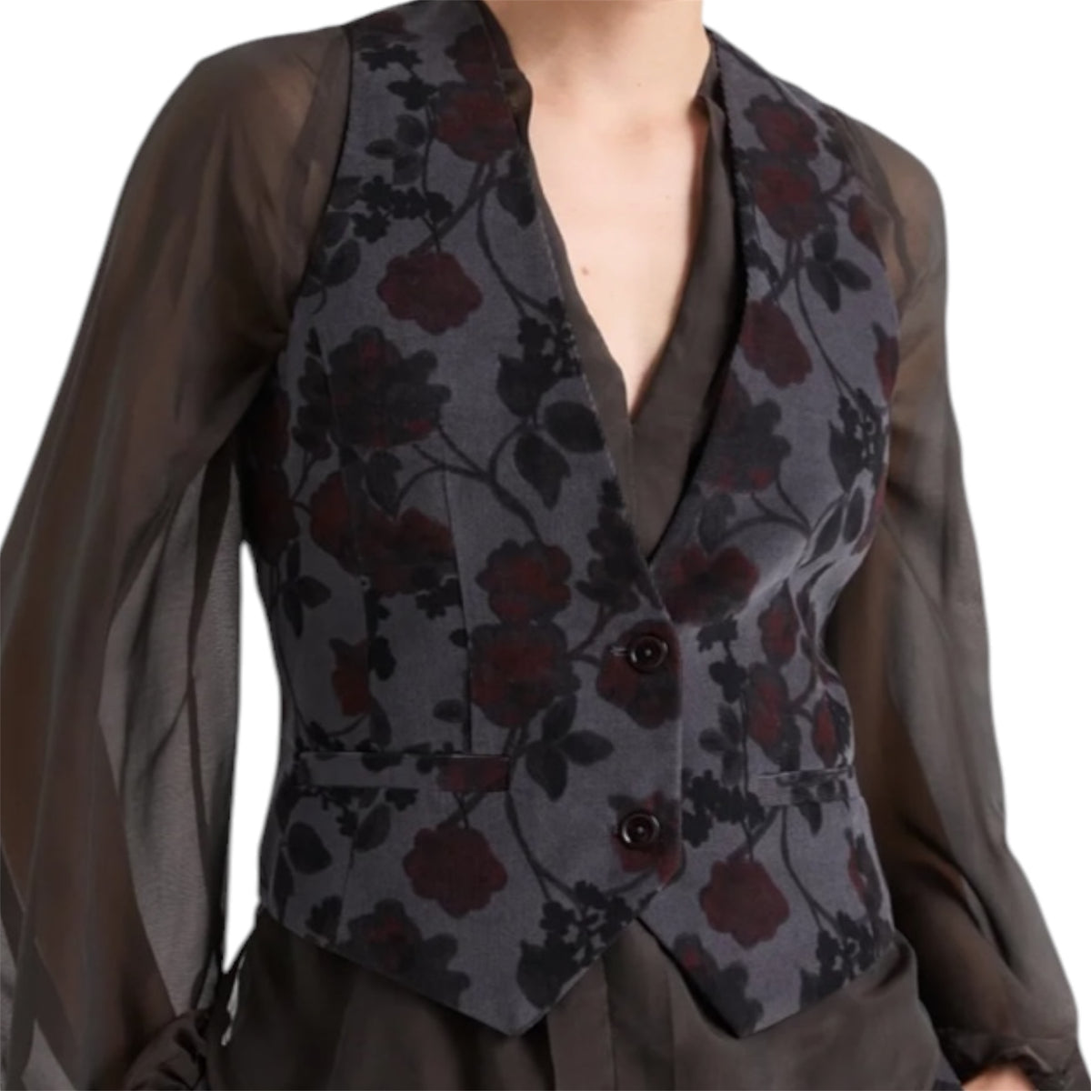 Alessia Santi gilet floreale in velluto millerighe