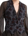 Alessia Santi gilet floreale in velluto millerighe