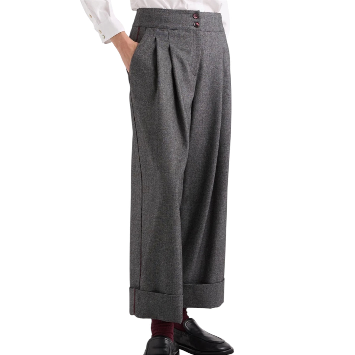 Alessia Santi pantalone cropped con risvolto e banda laterale
