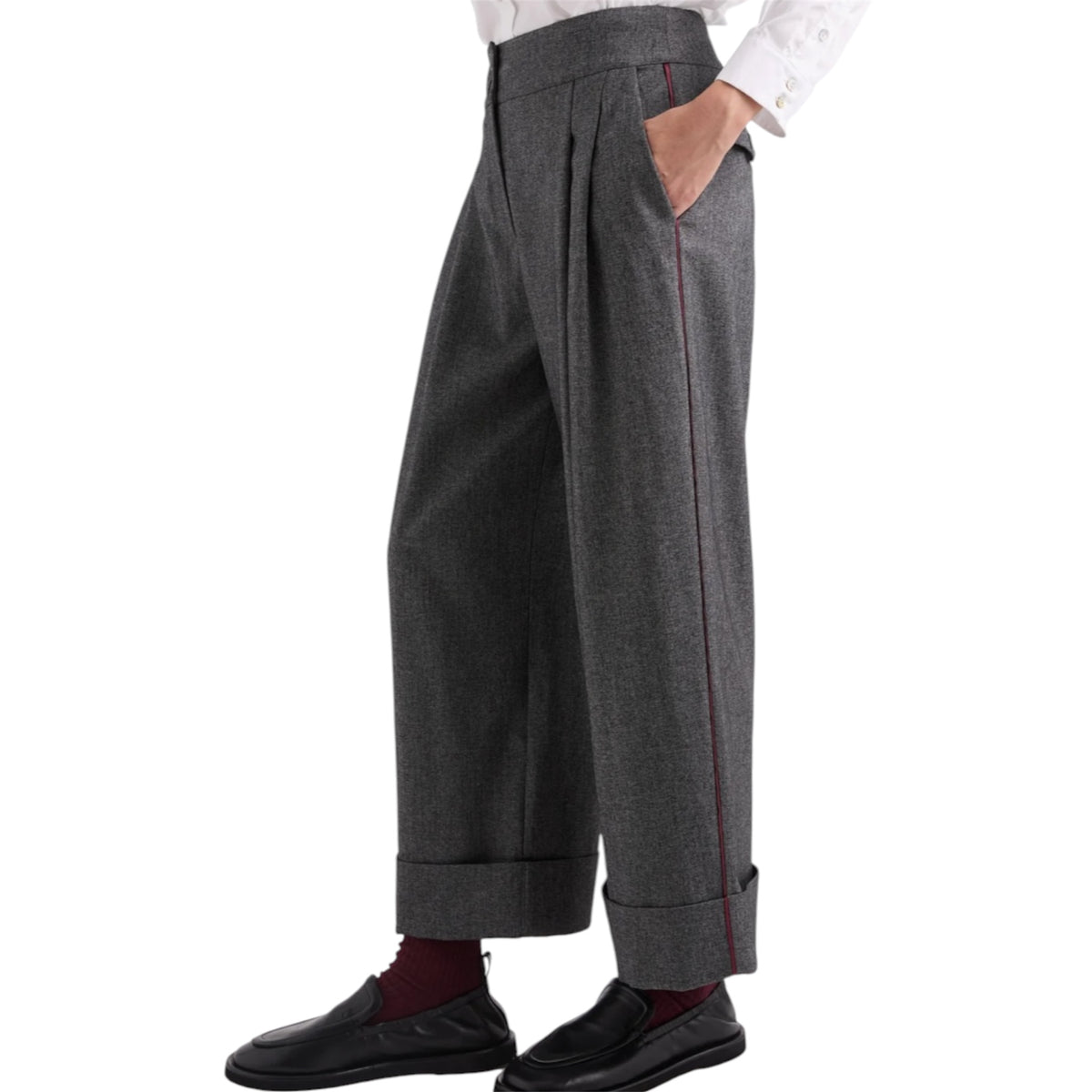 Alessia Santi pantalone cropped con risvolto e banda laterale